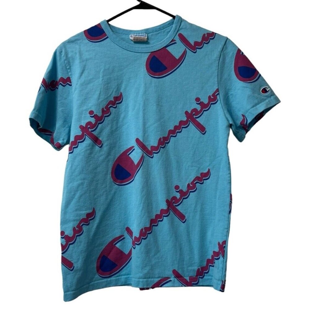 Champion Shirt Mens Size‎ Small Heritage All-Over Script Spellout Logo Preppy